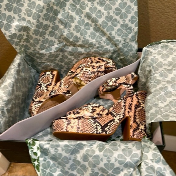 NWT Kate Spade Leather Snakeskin Platform Sandals - Picture 7 of 9